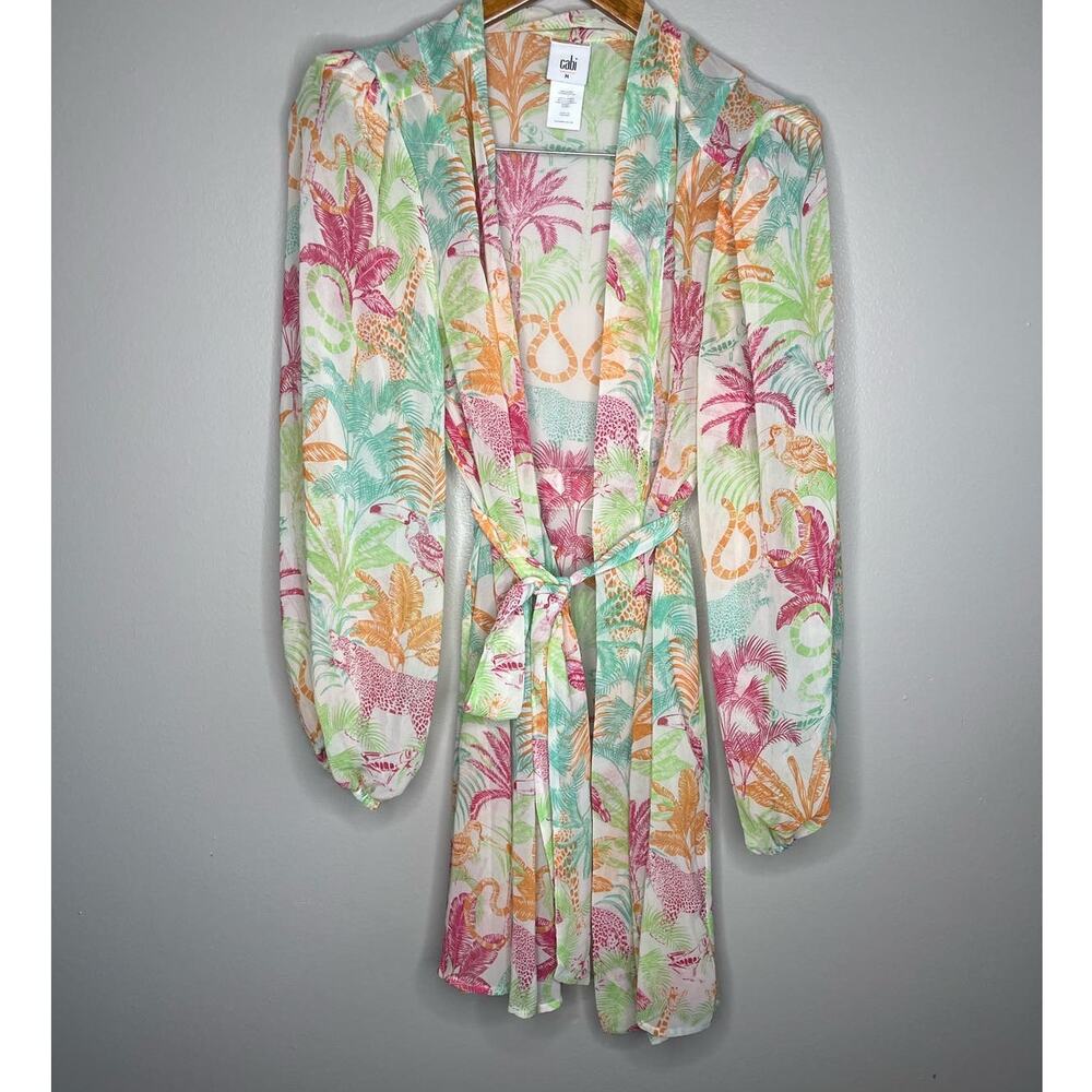 CAbi Tropical Print Tie-Front Kimono Mini Dress – Size M – Resort Style - Picture 3 of 7
